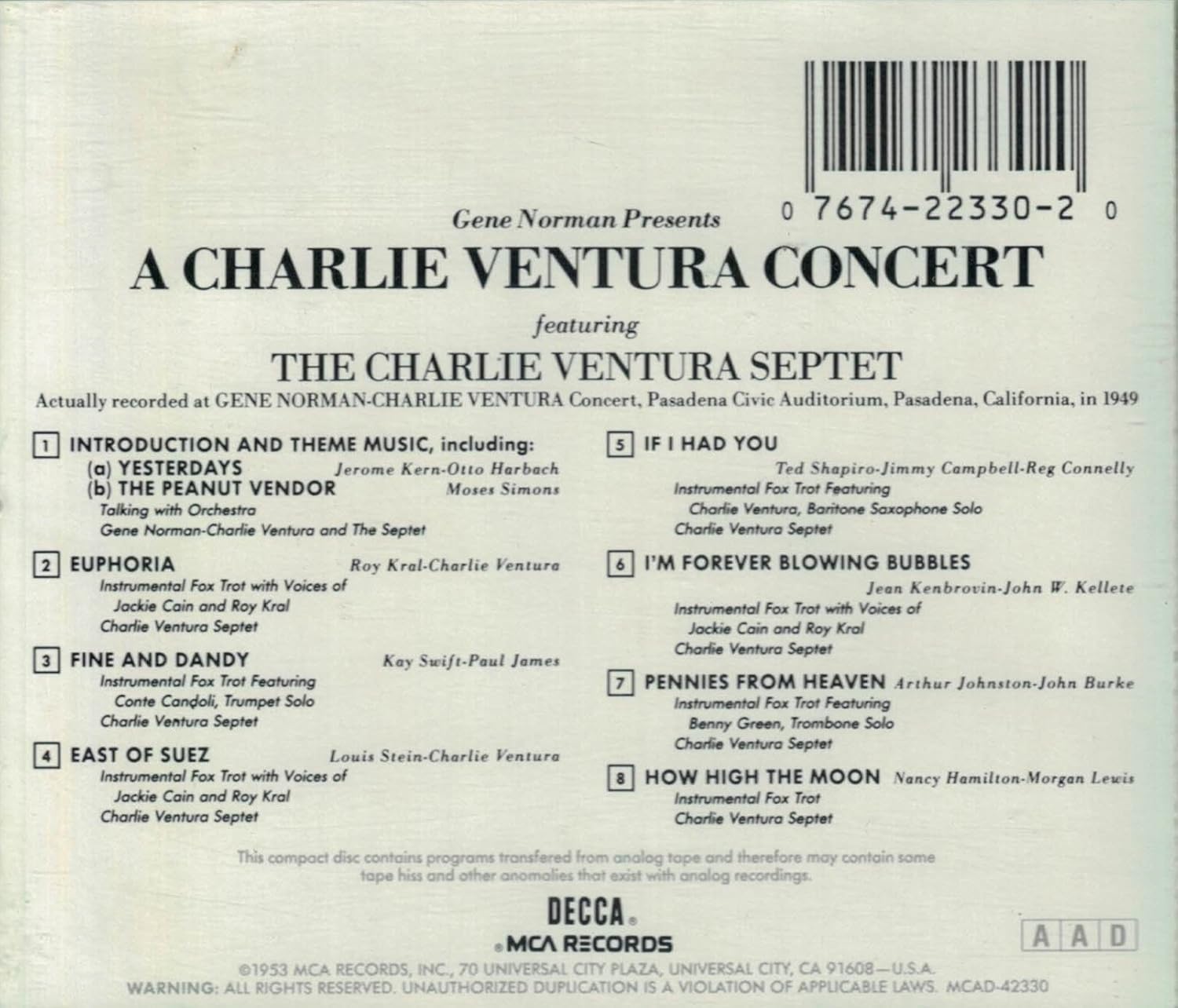 Gene Norman Presents Charlie Ventura Septet