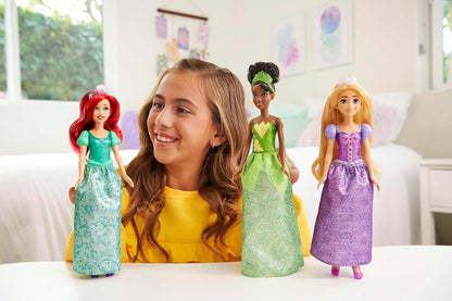 Mattel Disney Princess Toys, Tiana + Rapunzel + Ariel, Pack of 3 Fashion Dolls with Sparkling Clothing and Accessories Inspired by Disney Movies, HLW45