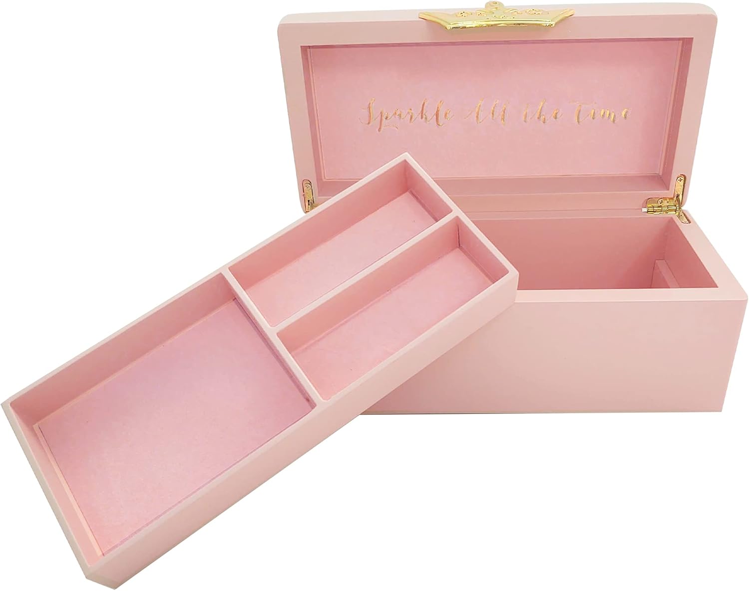 Disney - Princess Pink Solid Wood Lacquered Jewellery Box and Gold Plated Crown Clasp