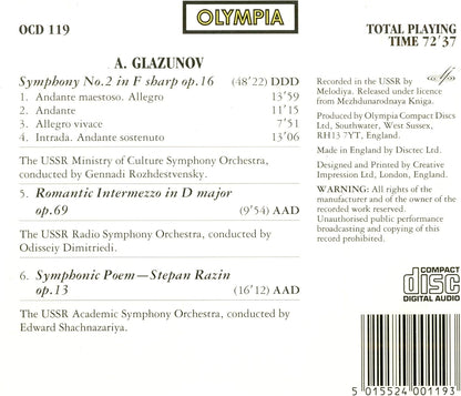 Glazunov: Symphony 2, Romantic Intermezzo Op.69, Stepan Razin Op.13