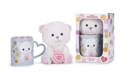 Posh Paws Swizzels Love Hearts Bronte 'I Love You' Bear 11OZ Mug & Plush Gift Set, Blue, 37742