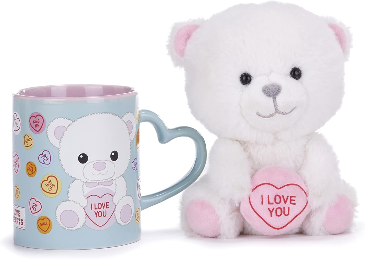 Posh Paws Swizzels Love Hearts Bronte 'I Love You' Bear 11OZ Mug & Plush Gift Set, Blue, 37742