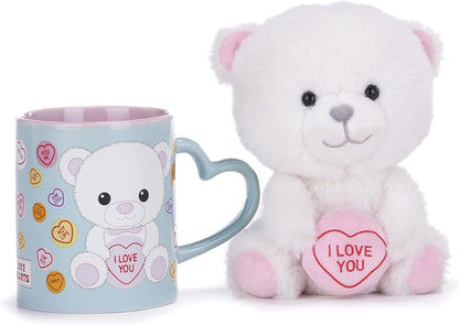 Posh Paws Swizzels Love Hearts Bronte 'I Love You' Bear 11OZ Mug & Plush Gift Set, Blue, 37742