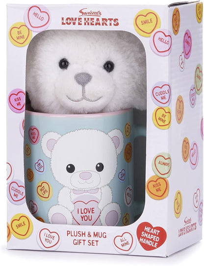 Posh Paws Swizzels Love Hearts Bronte 'I Love You' Bear 11OZ Mug & Plush Gift Set, Blue, 37742