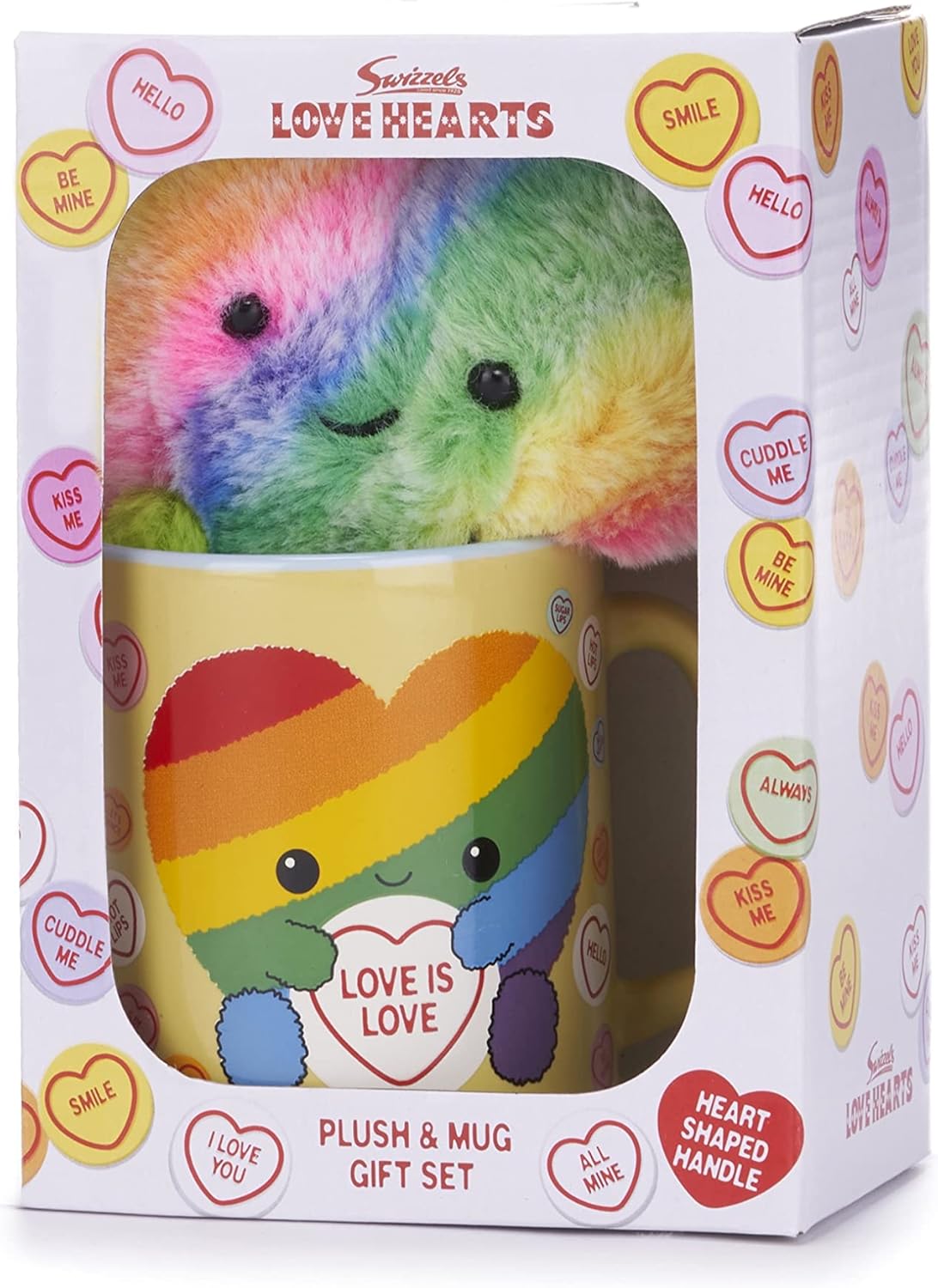Posh Paws Swizzels Love Hearts Arty The Big Hearty 'Love is Love' 11OZ Mug & Plush Gift Set, Yellow, 37745