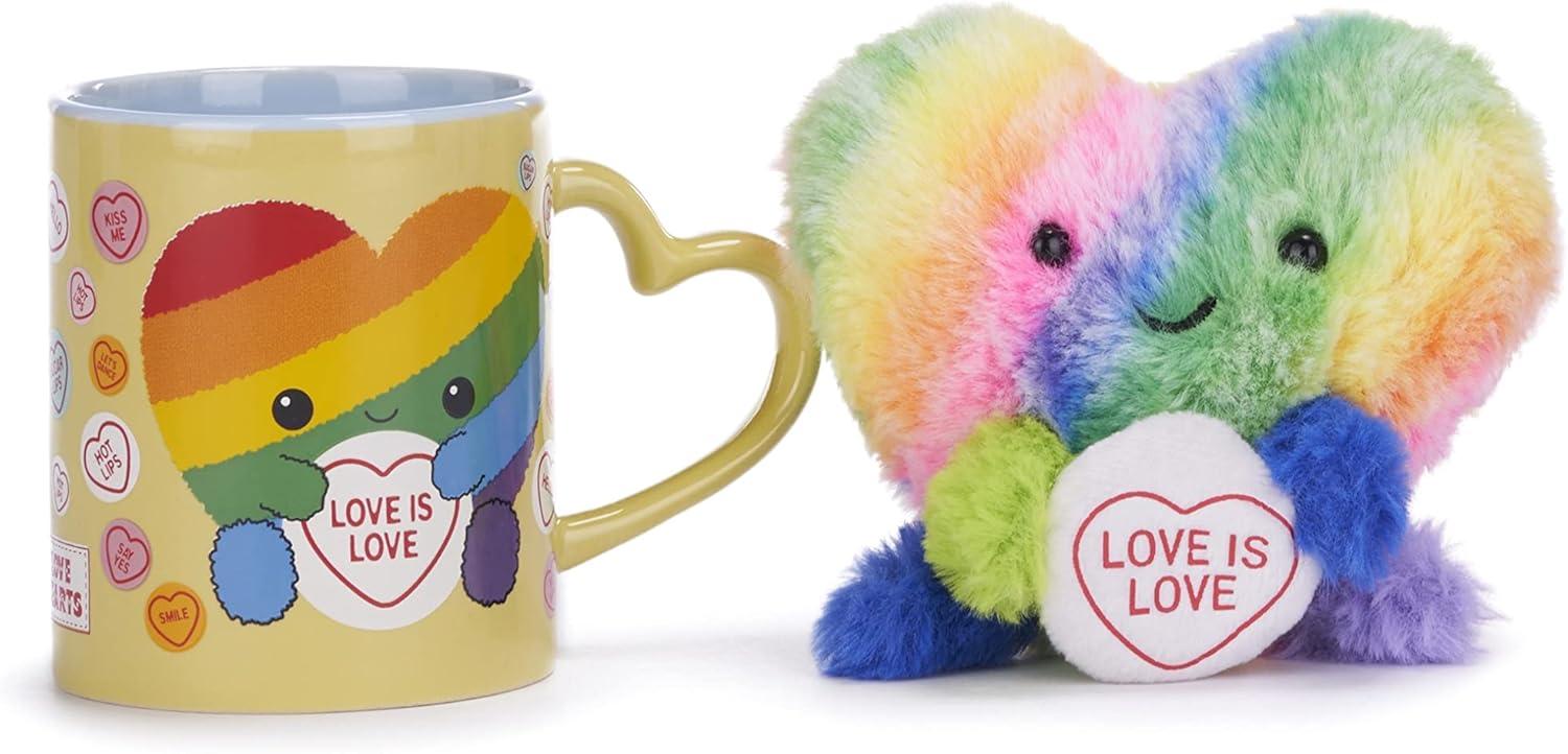 Posh Paws Swizzels Love Hearts Arty The Big Hearty 'Love is Love' 11OZ Mug & Plush Gift Set, Yellow, 37745