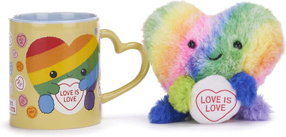 Posh Paws Swizzels Love Hearts Arty The Big Hearty 'Love is Love' 11OZ Mug & Plush Gift Set, Yellow, 37745