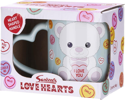 Posh Paws Swizzels Love Hearts 11OZ Bronte The Bear I Love You Heart Shaped Handle Ceramic Mug, Blue (37752