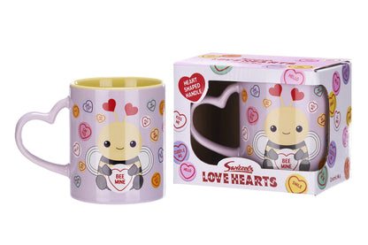 Posh Paws Swizzels Love Hearts 11OZ Bethany Bumble Bee BEE Mine Heart Shaped Handle Ceramic Mug