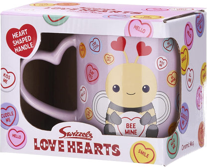 Posh Paws Swizzels Love Hearts 11OZ Bethany Bumble Bee BEE Mine Heart Shaped Handle Ceramic Mug