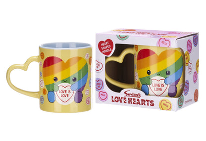 Posh Paws Swizzles Love Hearts 11OZ Arty The Big Hearty Love is Love Heart Shaped Handle Ceramic Mug, Yellow, (37755
