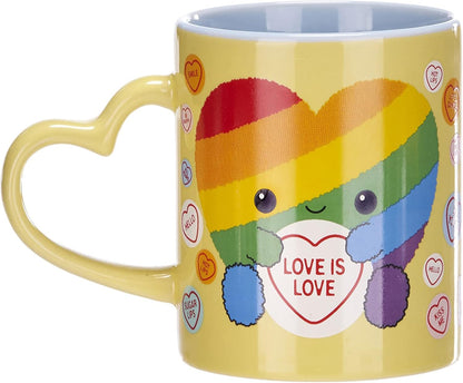 Posh Paws Swizzles Love Hearts 11OZ Arty The Big Hearty Love is Love Heart Shaped Handle Ceramic Mug, Yellow, (37755