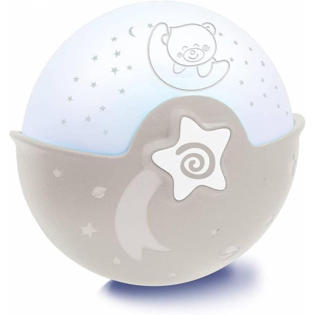 B Kids Infantino Luz Calmante y Proyector, Luz Nocturna con Clip para Cuna con Diseño Grow-with-Me, Proyector de Noche Estrellada y Luz de Mesa con Melodías y Sensores de Sonido Incorporados, Gris