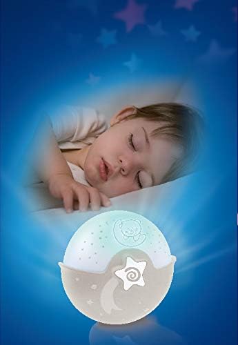 B Kids Infantino Luz Calmante y Proyector, Luz Nocturna con Clip para Cuna con Diseño Grow-with-Me, Proyector de Noche Estrellada y Luz de Mesa con Melodías y Sensores de Sonido Incorporados, Gris
