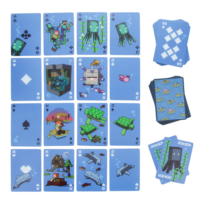 Paladone Minecraft Waterproof Playing Cards with Embossed Storage Case, Officially Licensed Standard Card Game with Known Characters, Toys and Gifts for Gamers