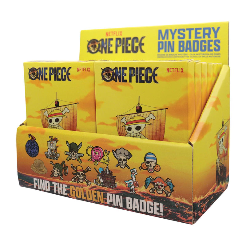 One Piece Mystery Pin Badge CDU Containing 12 Blind Boxes, Widest 43mm, tallest 56mm, Metall
