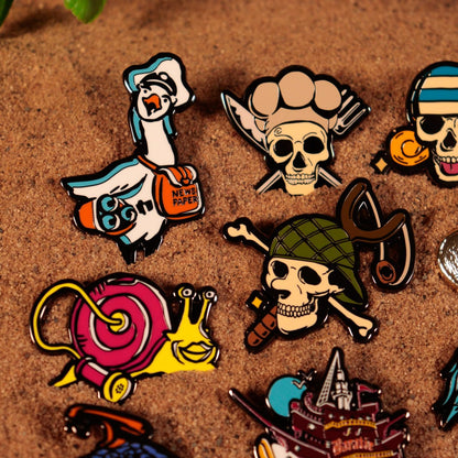 One Piece Mystery Pin Badge CDU Containing 12 Blind Boxes, Widest 43mm, tallest 56mm, Metall