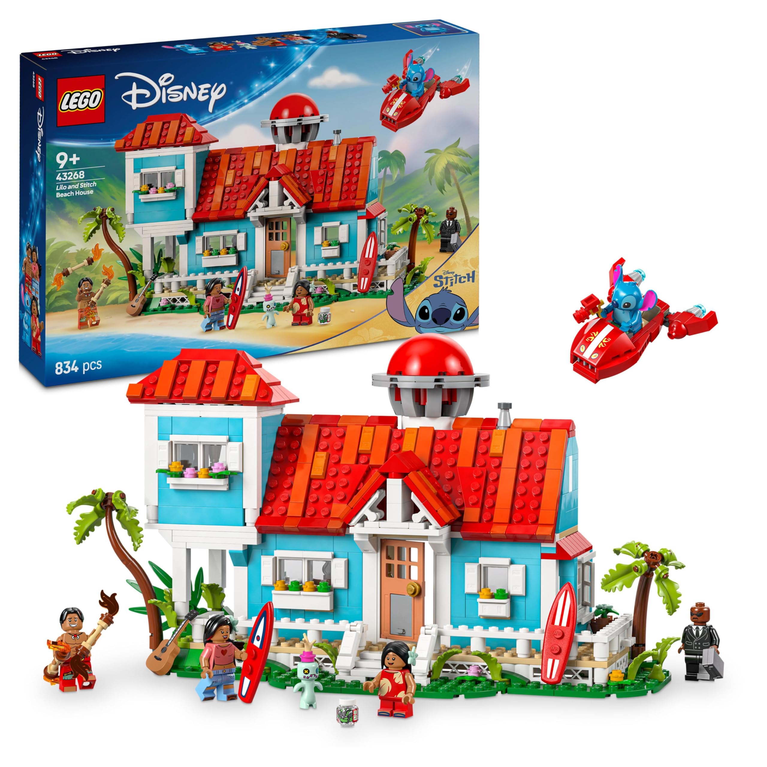 LEGO | Disney Lilo and Stitch Beach House Building Toy Set - Easter Treat with 6 Rooms, Rooftop Observatory, a Spaceship and 5 Minifigures - Birthday Gift for 9+ Year Old Girls, Boys & Fans - 43268