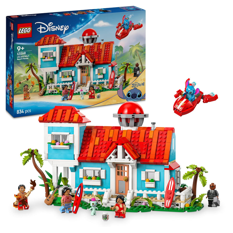 LEGO | Disney Lilo and Stitch Beach House Building Toy Set - Easter Treat with 6 Rooms, Rooftop Observatory, a Spaceship and 5 Minifigures - Birthday Gift for 9+ Year Old Girls, Boys & Fans - 43268