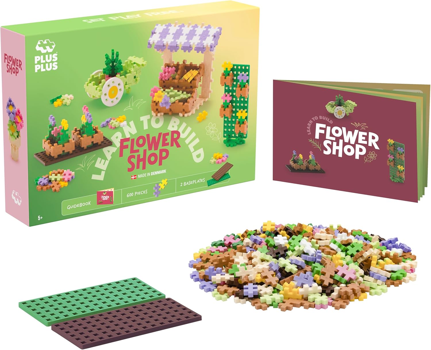 PLUS PLUS - Learn to Build - Floristería - 600 Piezas - Bloques de construcción, Juguetes educativos para niños, Viajes, Juguetes de Viaje, Fabricados en Dinamarca