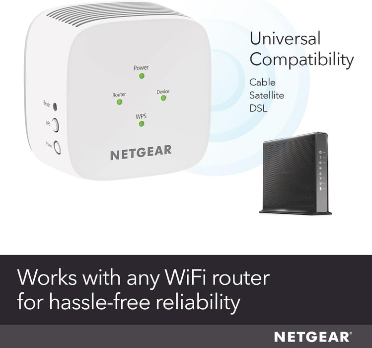 NETGEAR WiFi Range Extender (EX3110) – Add up to 650 sq.ft. and 20 devices with AC750 Dual-Band Wireless Signal Booster & Repeater (up to 750 Mbps Speed), Easy Setup, Compact Wall Plug Design, White