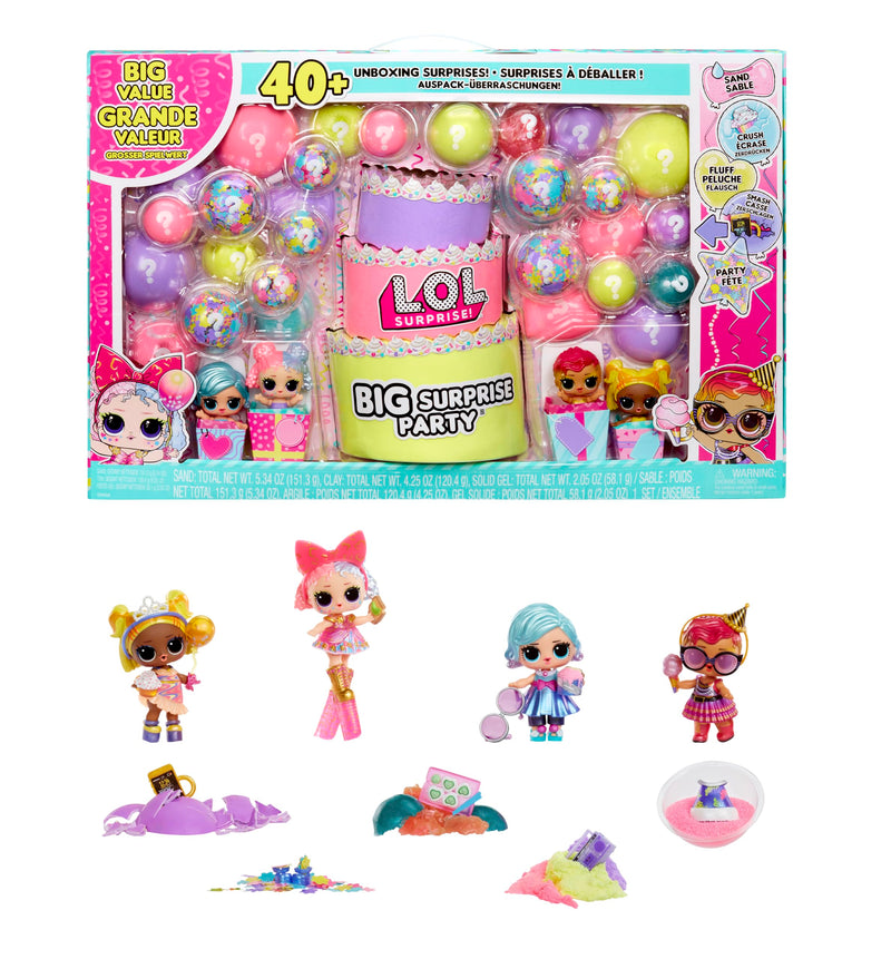 L.O.L. Surprise! Big Surprise Party - 4 Muñecas Coleccionables, 40+ Sorpresas, 5 Experiencias Unboxing, Moda, Arena, Gel Crush, Shell Smash, Fluff, Party Confetti, Regalo para Niñas a Partir de 4 Años