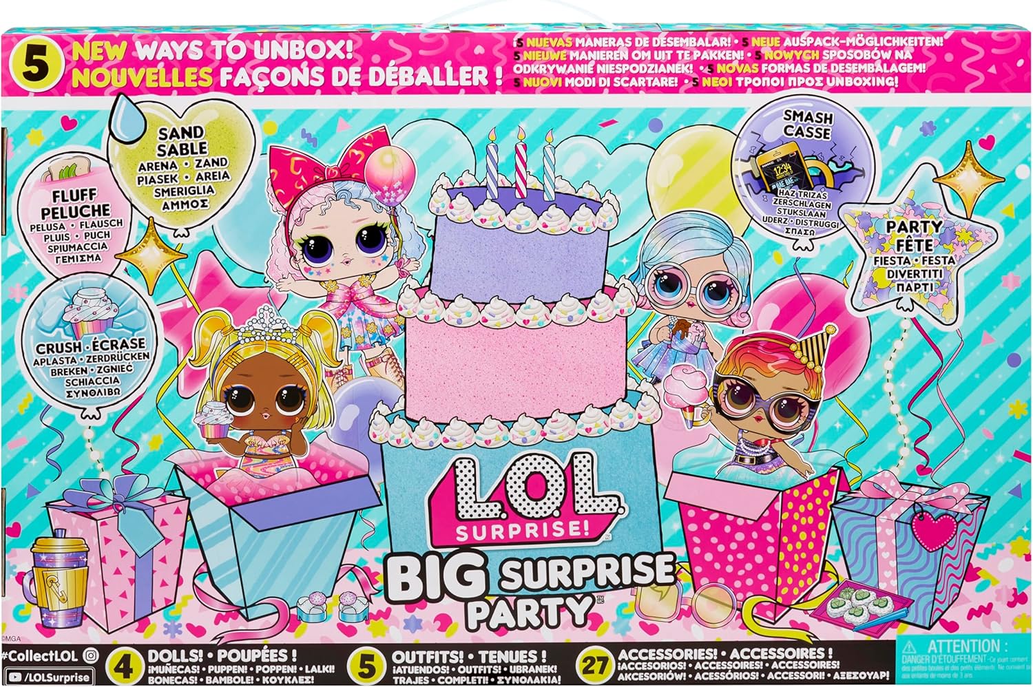 L.O.L. Surprise! Big Surprise Party - 4 Muñecas Coleccionables, 40+ Sorpresas, 5 Experiencias Unboxing, Moda, Arena, Gel Crush, Shell Smash, Fluff, Party Confetti, Regalo para Niñas a Partir de 4 Años