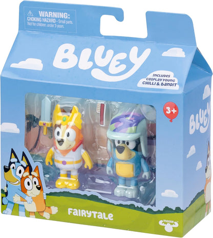 Bluey Figuur 2-Pack - Sprookjespakket, 6,35 cm figuren van chili in haar She-Ra-kostuum en bandiet met zijn hoed, recreëren favoriete momenten uit de aflevering - sprookje