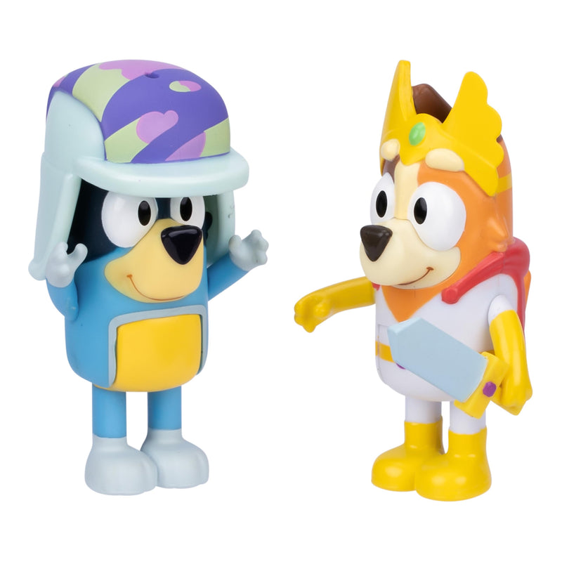Bluey Figuur 2-Pack - Sprookjespakket, 6,35 cm figuren van chili in haar She-Ra-kostuum en bandiet met zijn hoed, recreëren favoriete momenten uit de aflevering - sprookje