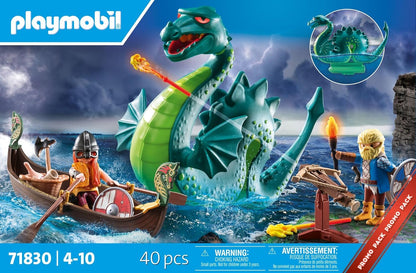 PLAYMOBIL | Vikingo con Monstruo Marino | Juguete Educativo para niñas y niños de 4+ años | Set de Juego imaginativo | Figura de dragón & Barco Vikingo | Juguete para fomentar la Creatividad | 71830