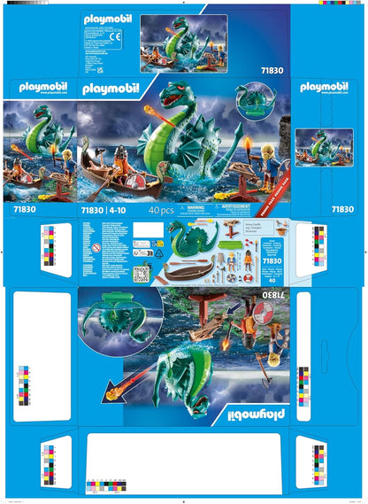 PLAYMOBIL | Vikingo con Monstruo Marino | Juguete Educativo para niñas y niños de 4+ años | Set de Juego imaginativo | Figura de dragón & Barco Vikingo | Juguete para fomentar la Creatividad | 71830