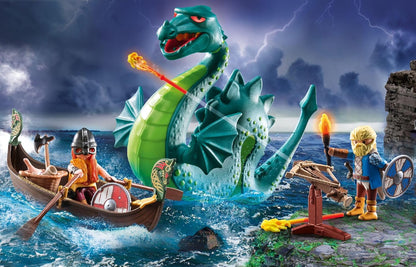 PLAYMOBIL | Vikingo con Monstruo Marino | Juguete Educativo para niñas y niños de 4+ años | Set de Juego imaginativo | Figura de dragón & Barco Vikingo | Juguete para fomentar la Creatividad | 71830