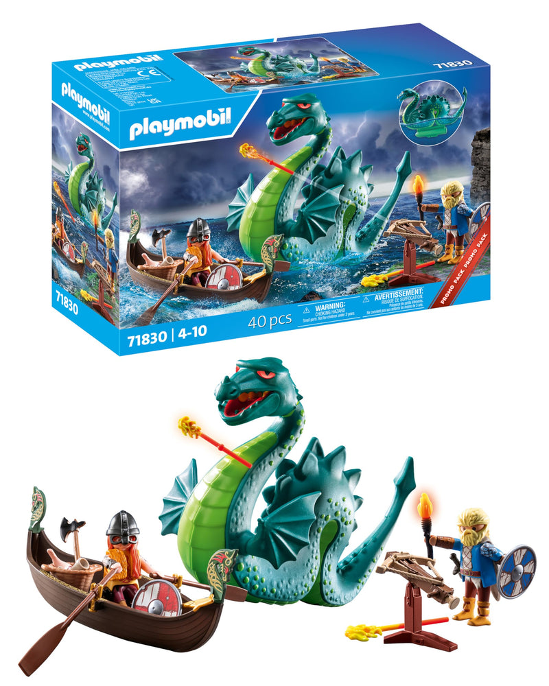 PLAYMOBIL | Vikingo con Monstruo Marino | Juguete Educativo para niñas y niños de 4+ años | Set de Juego imaginativo | Figura de dragón & Barco Vikingo | Juguete para fomentar la Creatividad | 71830