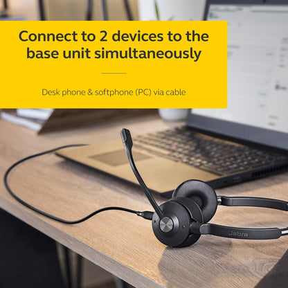 Jabra Engage 65 SE Stereo Wireless Headset Professional calls, DECT Security, 13 Hour Battery, 50m range, all-day comfort with base, power supply, USB-C cable, Online Meeting App Compatibility,EU plug