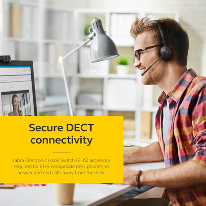 Jabra Engage 65 SE Stereo Wireless Headset Professional calls, DECT Security, 13 Hour Battery, 50m range, all-day comfort with base, power supply, USB-C cable, Online Meeting App Compatibility,EU plug