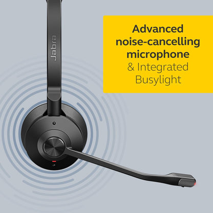 Jabra Engage 65 SE Stereo Wireless Headset Professional calls, DECT Security, 13 Hour Battery, 50m range, all-day comfort with base, power supply, USB-C cable, Online Meeting App Compatibility,EU plug