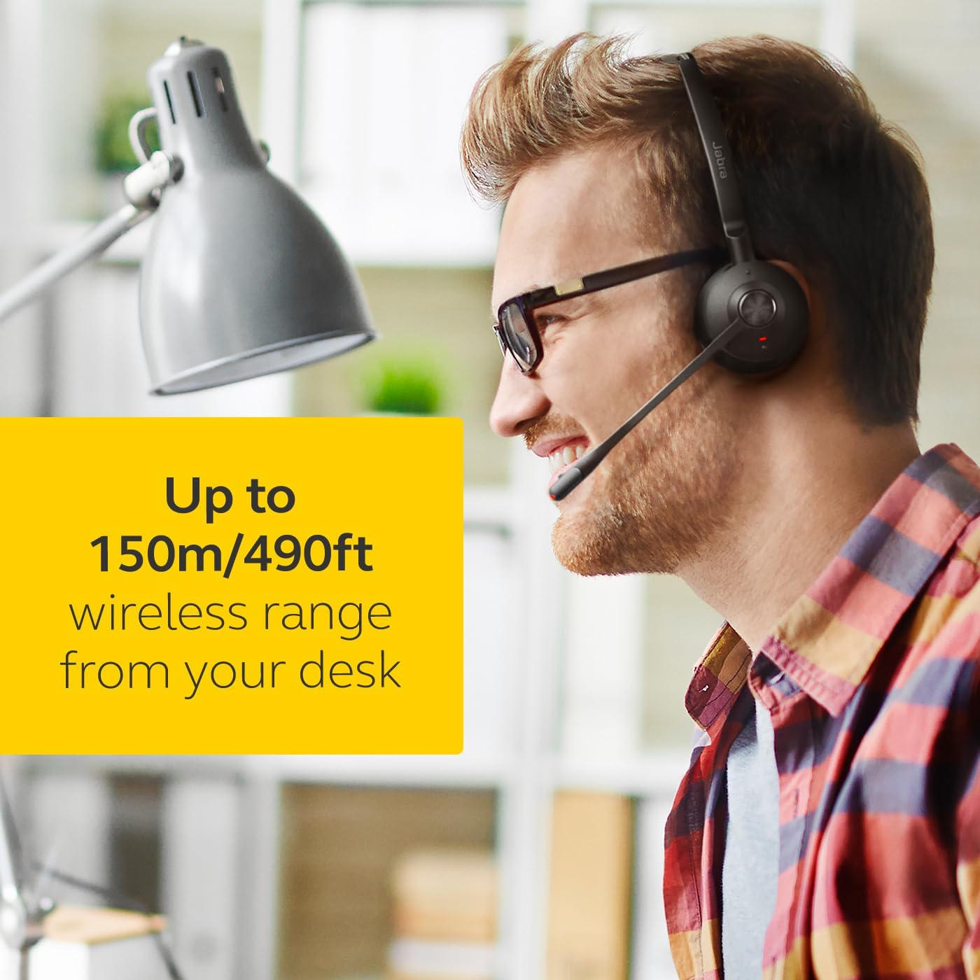 Jabra Engage 65 SE Stereo Wireless Headset Professional calls, DECT Security, 13 Hour Battery, 50m range, all-day comfort with base, power supply, USB-C cable, Online Meeting App Compatibility,EU plug