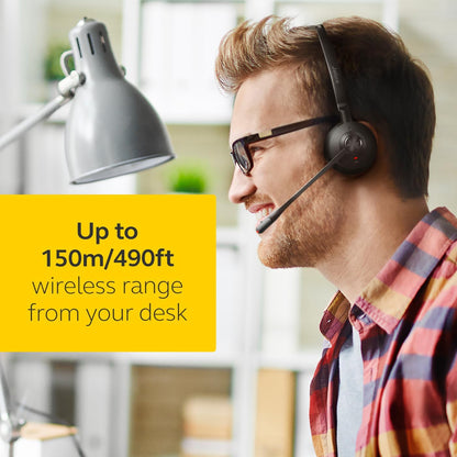 Jabra Engage 65 SE Stereo Wireless Headset Professional calls, DECT Security, 13 Hour Battery, 50m range, all-day comfort with base, power supply, USB-C cable, Online Meeting App Compatibility,EU plug