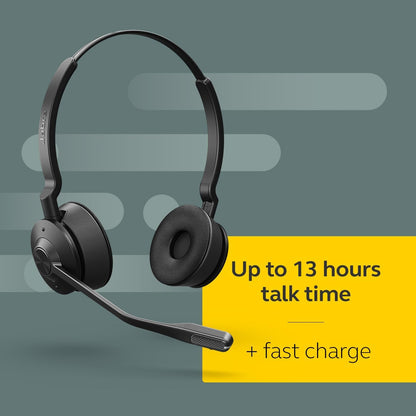 Jabra Engage 65 SE Stereo Wireless Headset Professional calls, DECT Security, 13 Hour Battery, 50m range, all-day comfort with base, power supply, USB-C cable, Online Meeting App Compatibility,EU plug