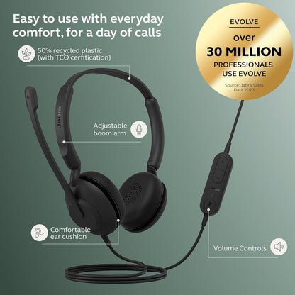 Jabra Evolve 10 Office Headset, Noise Cancelling Microphone, Compact Lightweight Design, 270 Degree Rotational Boom Arm, USB-A Wired Connectivity, Black