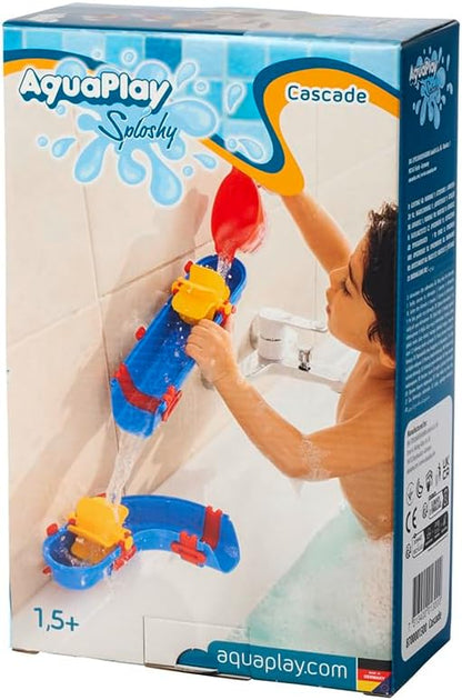 AquaPlay Sploshy Cascade badspeelgoed, waterspeelgoed voor kinderen vanaf 1,5 jaar, speelgoedwaterbaan met glijbaan en boot, inclusief zuignappen voor badkuip enz.