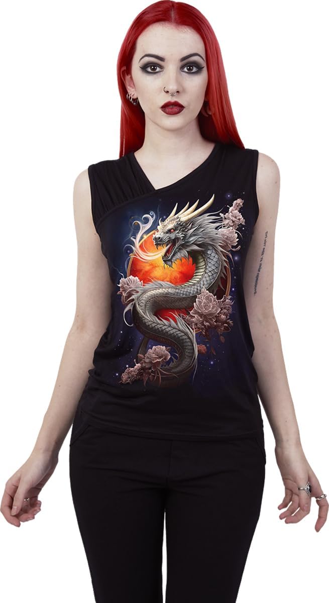 Spiral - SUN DRAGON (Female Black Sleeveless Tops) Ex Large