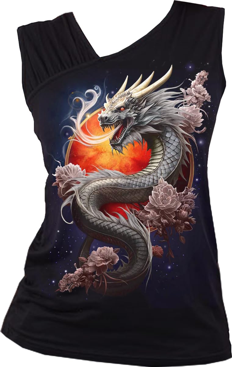 Spiral - SUN DRAGON (Female Black Sleeveless Tops) Large