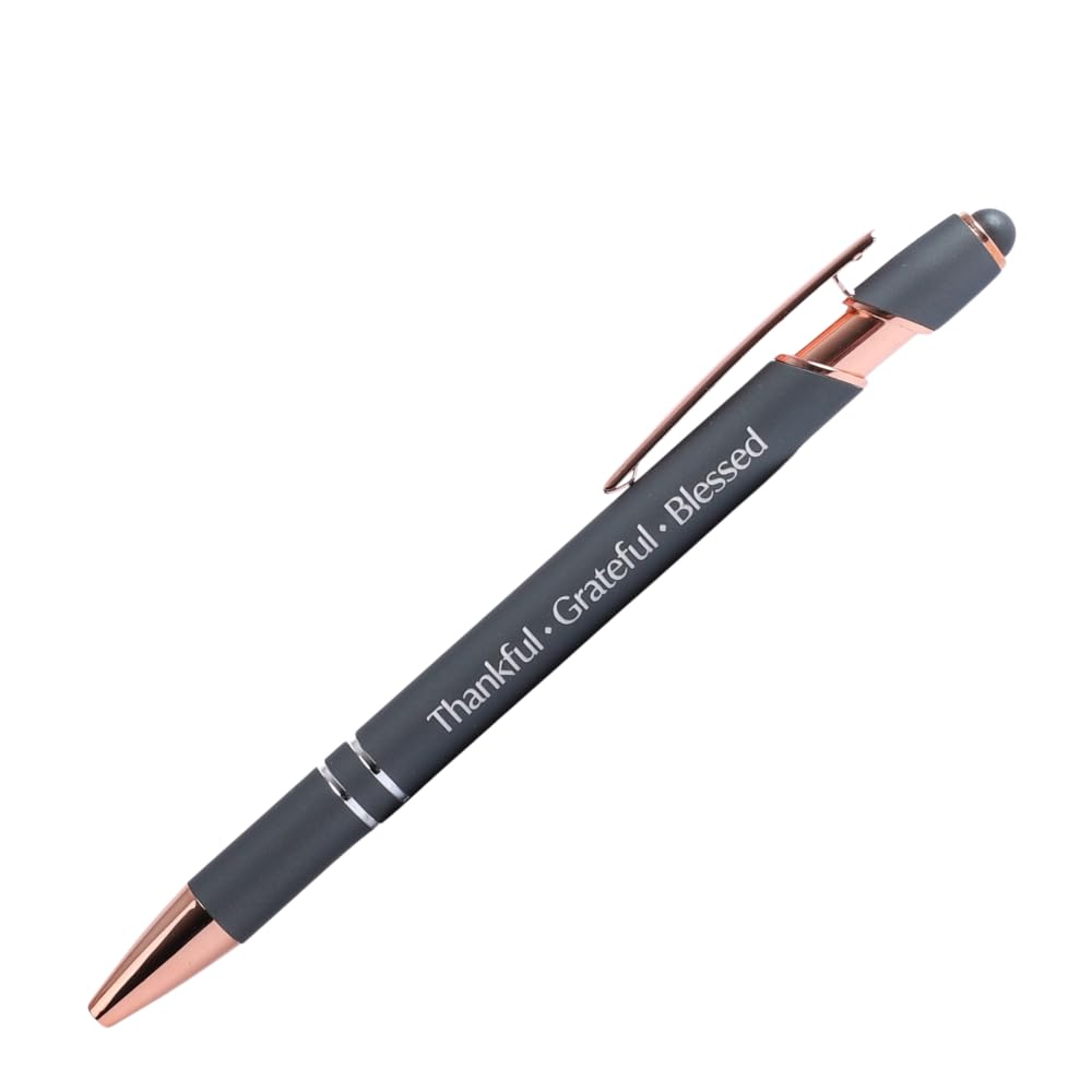 Swanson Christian Products Thankful | Black Ink Retractable Ballpoint Pen | Touch-Screen Stylus Tip | Religious Gift for Men and Women With Gift Box | Dark Grey