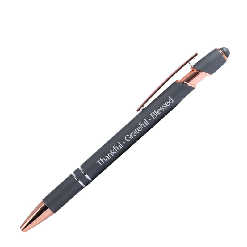 Swanson Christian Products Thankful | Black Ink Retractable Ballpoint Pen | Touch-Screen Stylus Tip | Religious Gift for Men and Women With Gift Box | Dark Grey