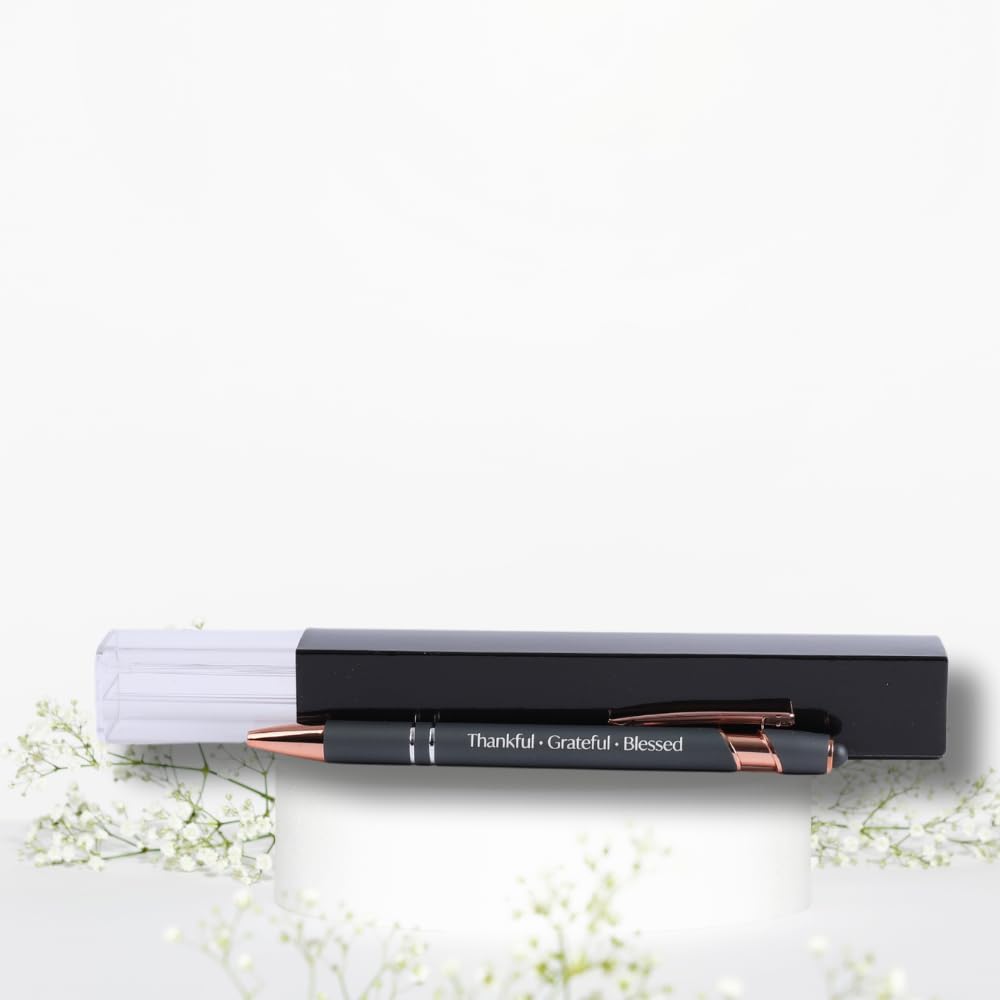 Swanson Christian Products Thankful | Black Ink Retractable Ballpoint Pen | Touch-Screen Stylus Tip | Religious Gift for Men and Women With Gift Box | Dark Grey