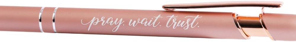 Pray Wait Trust Rose Gold Retractable Ballpoint Pen with Stylus Tip Black Ink Writing Pen No Bleed Through | Inspirational Religious Gift for Christians