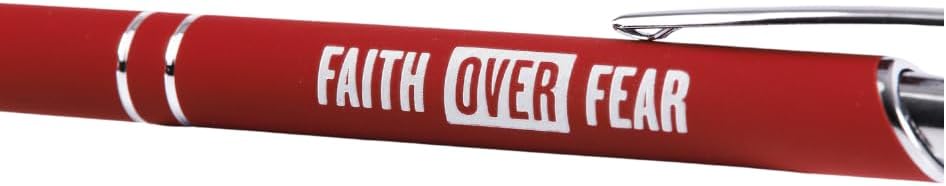 Swanson Christian Products Faith Over Fear | Black Ink Retractable Ballpoint Pen | Touch-Screen Stylus Tip | Religious Gift for Men and Women With Gift Box | Red