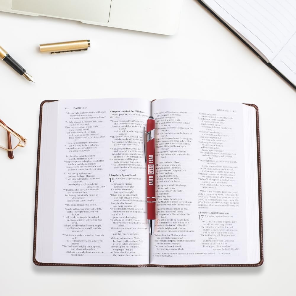 Swanson Christian Products Faith Over Fear | Black Ink Retractable Ballpoint Pen | Touch-Screen Stylus Tip | Religious Gift for Men and Women With Gift Box | Red
