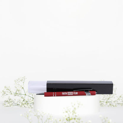 Swanson Christian Products Faith Over Fear | Black Ink Retractable Ballpoint Pen | Touch-Screen Stylus Tip | Religious Gift for Men and Women With Gift Box | Red